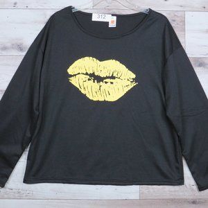 Ziranmel*‎ Women's Long Sleeve Pullover Boat Neck Blouse Size XXL Black w/Kiss